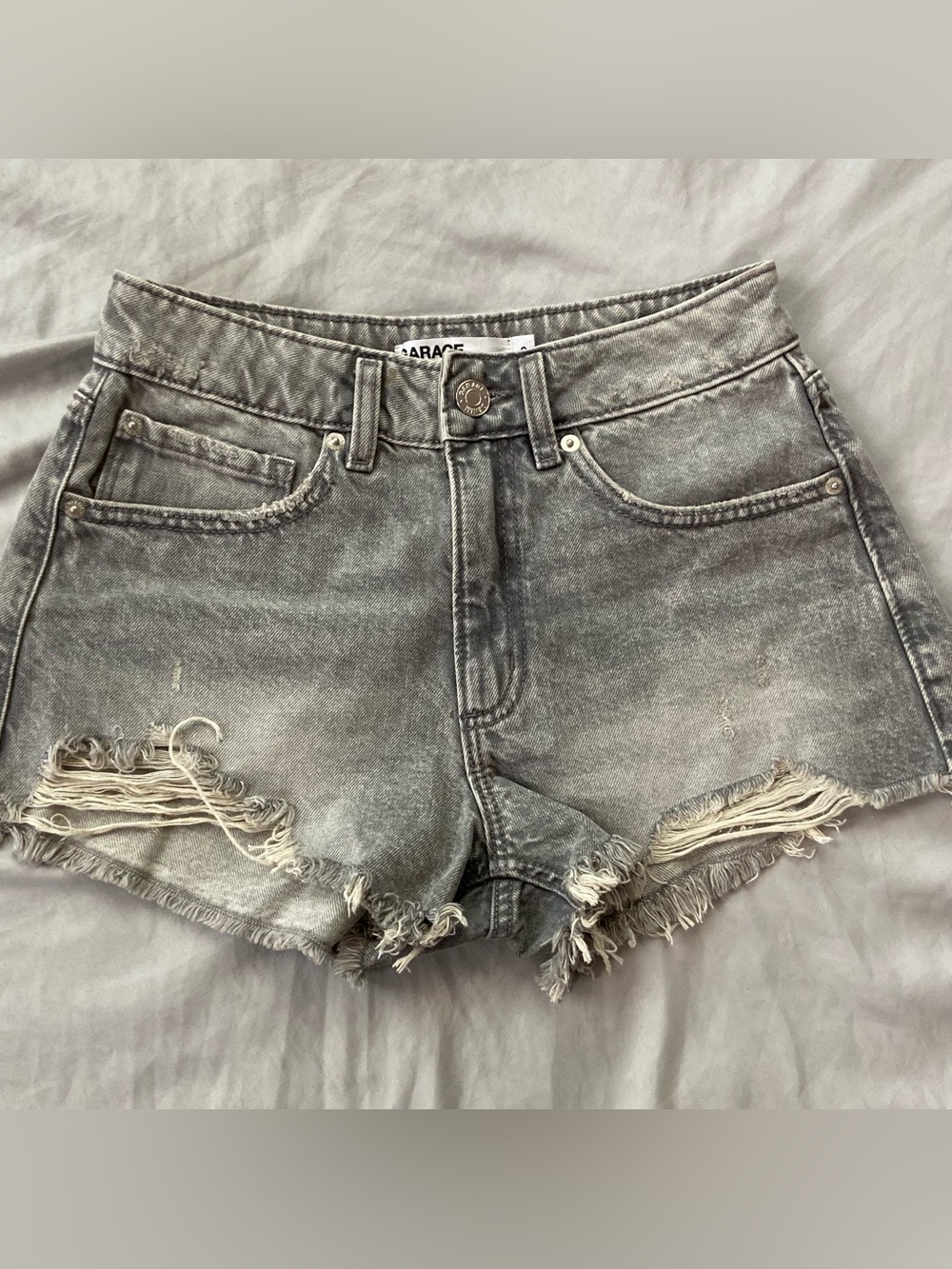Garage Gray Washed Distressed Denim Shorts